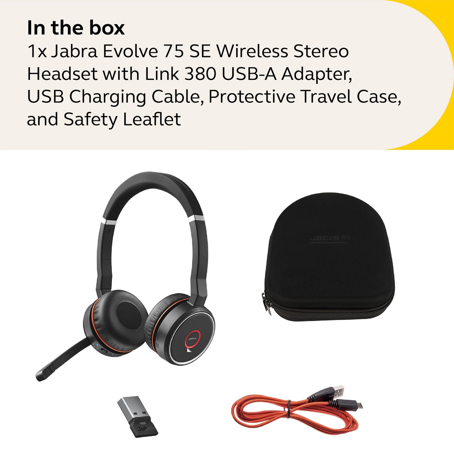 Jabra Evolve 75 SE, Link380a UC Stereo- Bluetooth Headset with Noise-Cancelling Microphone, Long-Lasting Battery and Dual Connectivity - Works with All Other Platforms - Black