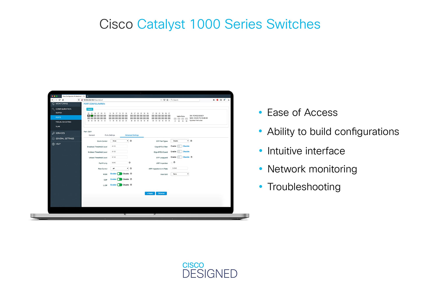 Cisco Catalyst 1000-24T-4X-L Network Switch, 24 Gigabit Ethernet Ports, 4 10G SFP+ Uplink Ports, Fanless Operation, Enhanced Limited (C1000-24T-4X-L)